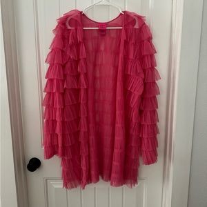 Betsy Johnson Pink Mesh Ruffle Tiered Kimono 2x (fits more like a 1x)